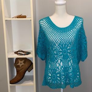 TURQUOISE Knitted Short sleeve Cover up